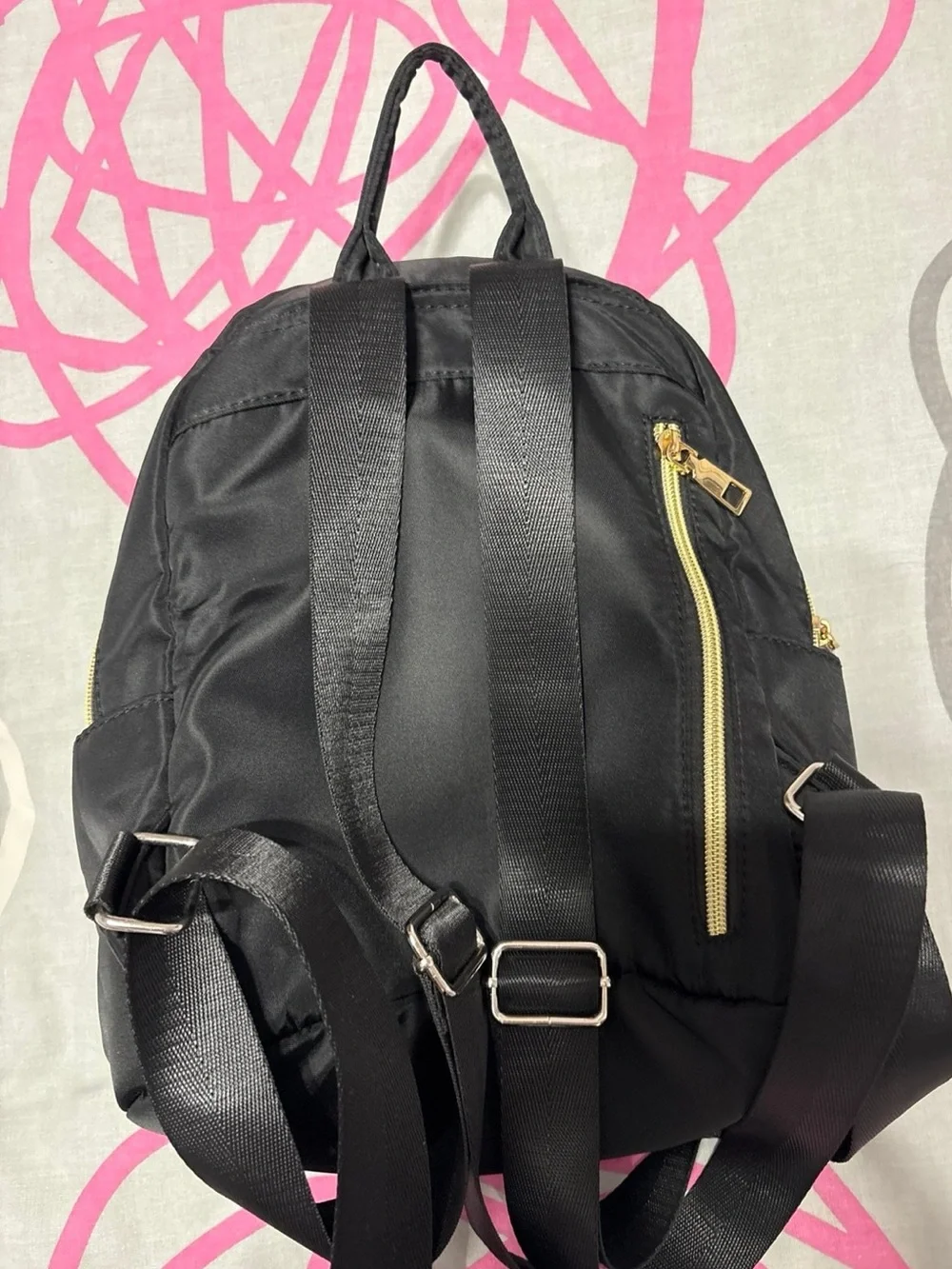 Black Mini Backpack With Gold Hardware